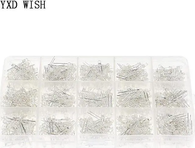 Alt view image 2 of 4 - Diodes LED transparentes 3mm, 750 pièces/boîte, Ultra légères, jaune, rouge, bleu, vert, blanc, assortiment, Kit de bricolage, 5 couleurs x 150 pièces