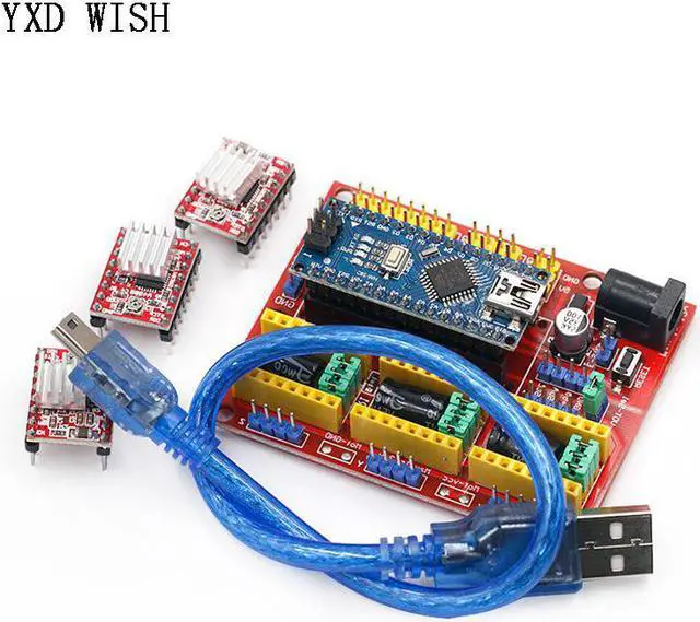 Alt view image 2 of 3 - CNC Shield V4  Machine à graver, imprimante 3D + 3 pièces A4988, carte d'extension pour Arduino NANO V3. 0 avec Câble USB CNC Kit