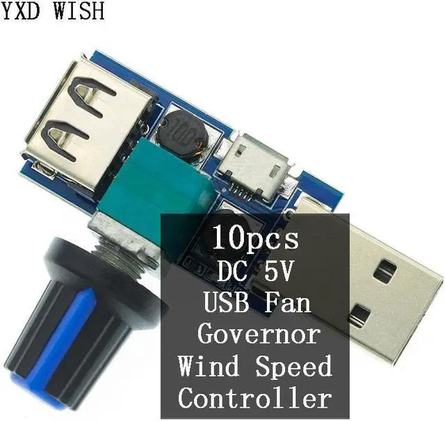 Main image of Mini contrôleur de vitesse du vent, 5V DC, 10 pièces, USB, régulateur de Volume d'air, refroidissement muet, Module multifonction de commutation de vitesse du ventilateur