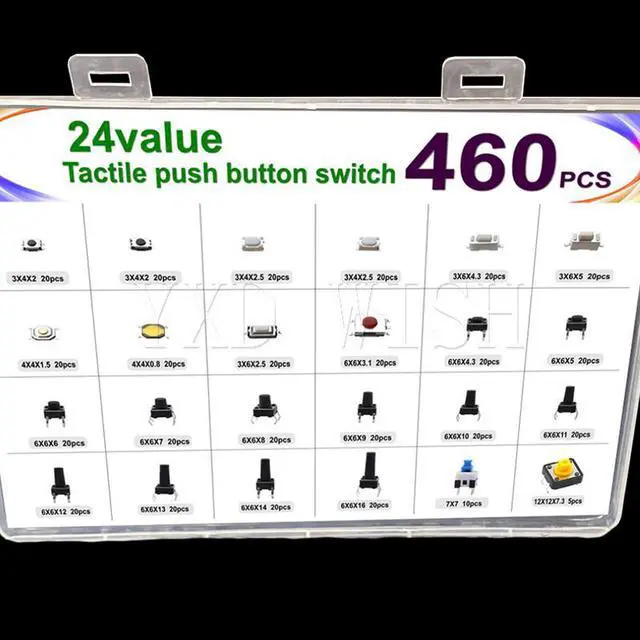 Alt view image 2 of 4 - Micro interrupteur à bouton poussoir, 460 pièces, 6x6x5/4.3/5.5/6/7/8/9/10/13MM, pour télécommande de voiture, télévision, jouets, Kit de bouchons de boutons à usage domestique