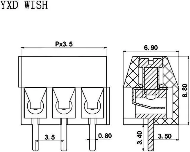 Alt view image 3 of 3 - Borne à vis PCB, 100 broches droites KF350-3.5-4P, pas de 3.5mm, connecteur à vis 4Pin KF350, terminaux PCB vert cuivre