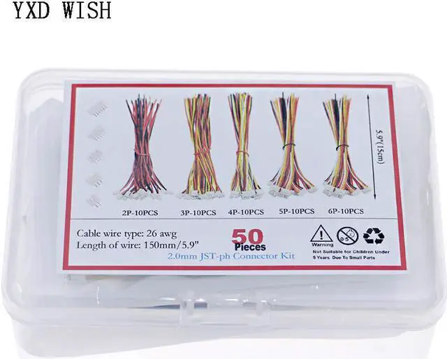 Alt view image 2 of 4 - Kit d'assortiment de connecteurs Mini 2.0PH 2P 3P 4P 5P 6P, avec fils de 150mm, 50 pièces/boîte