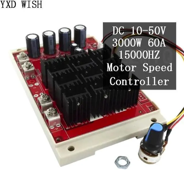 Main image of Contrôleur de vitesse PWM 10-50V 60a, Module d'entraînement de moteur réglable 12V 24V 36V 48V 3000W MAX PWM HHO RC