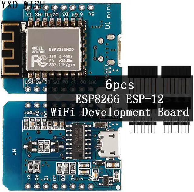 Main image of Mini carte de développement WiFi Micro USB 3.3V avec broche, lot de 6 pièces, ESP8266 ESP-12 WeMos D1 petit module,