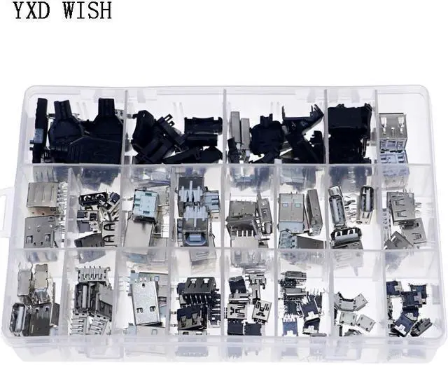 Alt view image 2 of 4 - Kit de connecteurs de prise USB, 119 pièces/boîte, Micro / Mini/USB, tête mâle et femelle avec étui en plastique, ensemble de bricolage