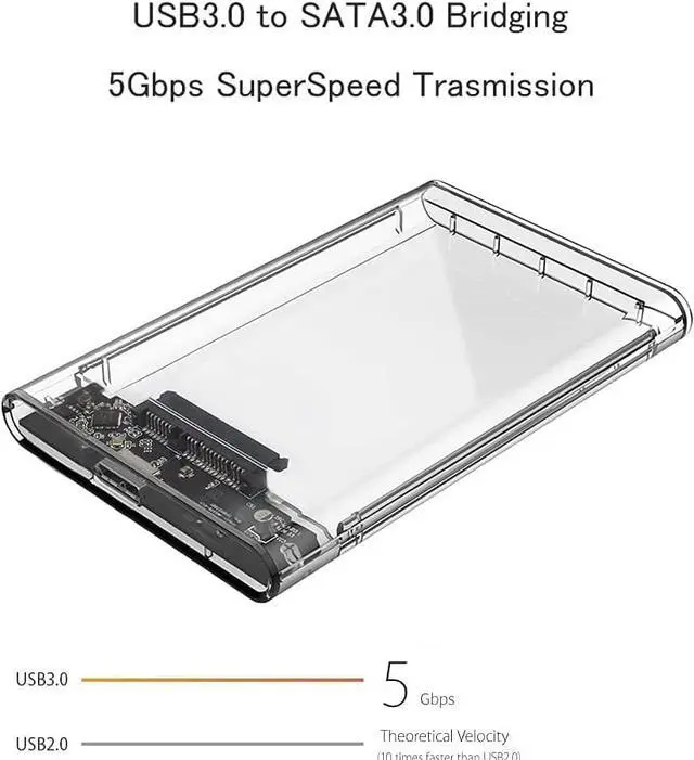 Alt view image 3 of 6 - 2.5" External Hard Drive Enclosure, SATA to USB 3.0 Tool-Free Clear for 2.5 Inch SSD & HDD 9.5mm 7mm External Hard Drive Case Supports UASP SATA