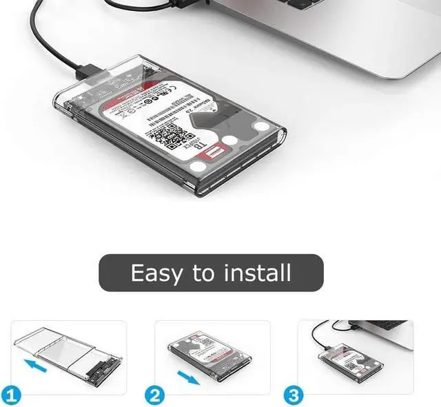 Alt view image 6 of 6 - 2.5" External Hard Drive Enclosure, SATA to USB 3.0 Tool-Free Clear for 2.5 Inch SSD & HDD 9.5mm 7mm External Hard Drive Case Supports UASP SATA