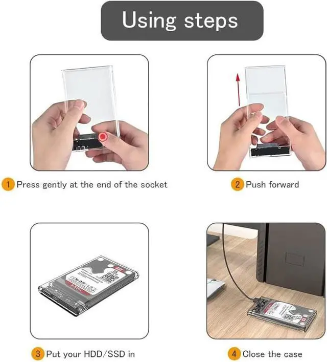 Alt view image 4 of 6 - 2.5" External Hard Drive Enclosure, SATA to USB 3.0 Tool-Free Clear for 2.5 Inch SSD & HDD 9.5mm 7mm External Hard Drive Case Supports UASP SATA