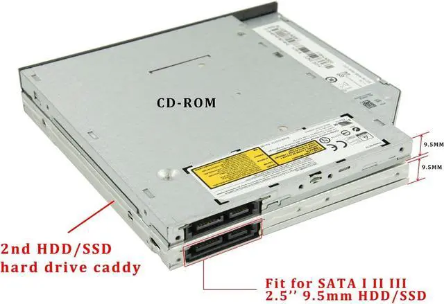 Alt view image 4 of 7 - Universal 9.5mm SATA to SATA 3nd SSD HDD Hard Drive Caddy Adapter Tray Enclosures for DELL HP Lenovo ThinkPad Samsung Laptop