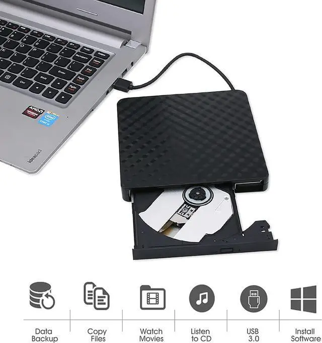 Alt view image 3 of 6 - External CD Drive, USB 3.0 Portable CD/DVD +/-RW Drive DVD/CD ROM Rewriter Burner Compatible with Laptop Desktop PC Windows Linux Apple Mac