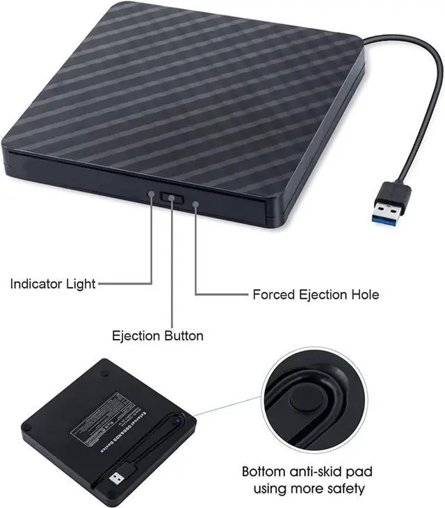 Alt view image 5 of 6 - External CD Drive, USB 3.0 Portable CD/DVD +/-RW Drive DVD/CD ROM Rewriter Burner Compatible with Laptop Desktop PC Windows Linux Apple Mac