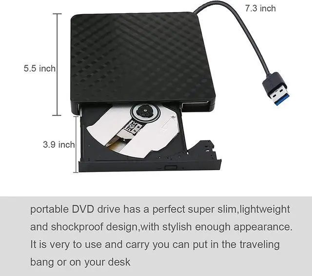 Alt view image 6 of 6 - External CD Drive, USB 3.0 Portable CD/DVD +/-RW Drive DVD/CD ROM Rewriter Burner Compatible with Laptop Desktop PC Windows Linux Apple Mac