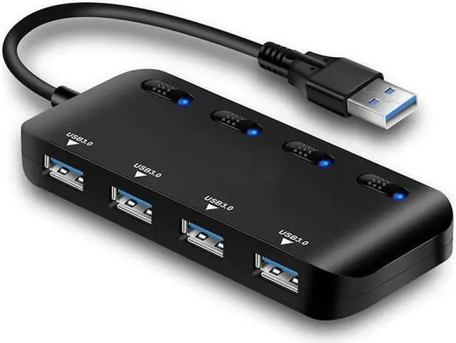 Alt view image 4 of 7 - USB 3.0 Hub Splitter - USB Extender 4 Port USB Ultra Slim Data Hub with Individual Power Switch and LED