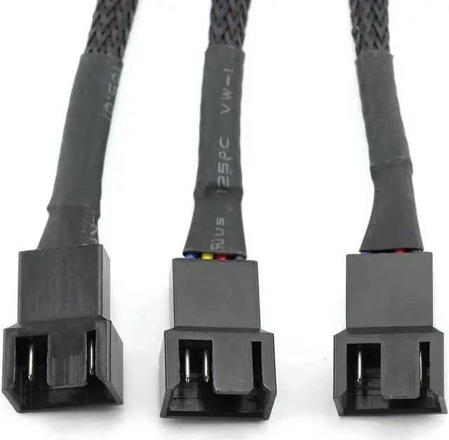 Alt view image 4 of 6 - 4Pin 1 to 3 Ways PWM Fan Splitter Cable Black Sleeved Fan Power Extension Cable 4Pin Female to 3X 4Pin Male 27cm/10.5 inches