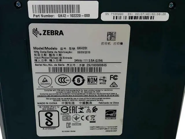 Alt view image 3 of 7 - Ze bra GK420T Thermal Transfer Bar code Label Printer USB Ethernet GK42-102220-000, Bundle with AC Adapter