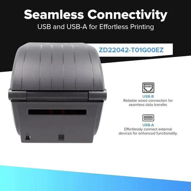 Alt view image 2 of 6 - Ze bra ZD220 Thermal Transfer & Direct Thermal | 203 DPI | ZD22042-T01G00EZ | USB Connectivity | Standard EZPL | 4 in Width | Includes Jet Set Software