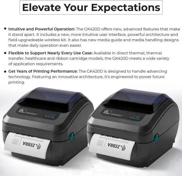 Alt view image 6 of 7 - Ze bra GK420D Direct Thermal Label & Bar code Printer Bundle - 1 Year Warranty - Ethernet Connectivity Printer with 24V AC Adapter + 4x6 Label Roll + USB 2.0 Cable + Microfiber Cloth