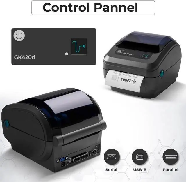 Alt view image 4 of 7 - Ze bra GK420D Direct Thermal Label & Bar code Printer Bundle - 1 Year Warranty - Ethernet Connectivity Printer with 24V AC Adapter + 4x6 Label Roll + USB 2.0 Cable + Microfiber Cloth