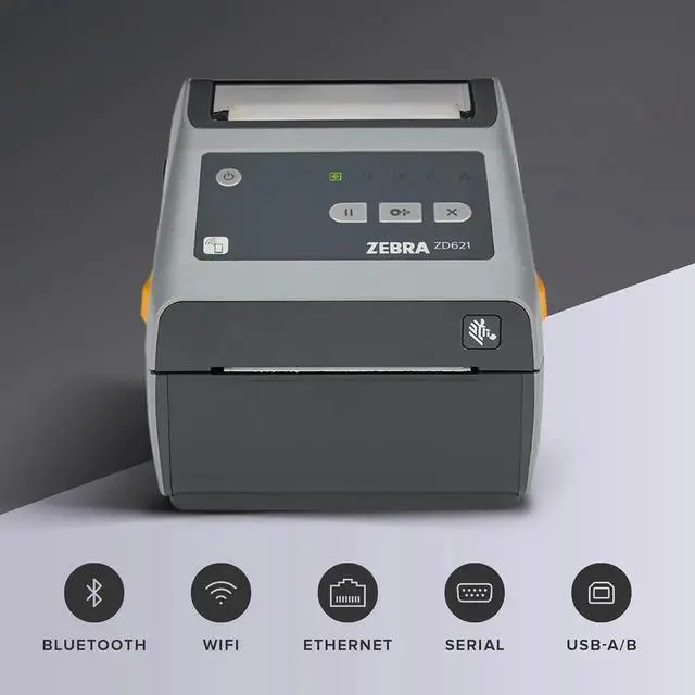 Alt view image 2 of 6 - Ze bra ZD621 Direct Thermal Desktop Printer 203 dpi Print Width 4-inch USB Serial Ethernet 802.11ac Connectivity ZD6A042-D01L01EZ, No Thermal Ribbon Required