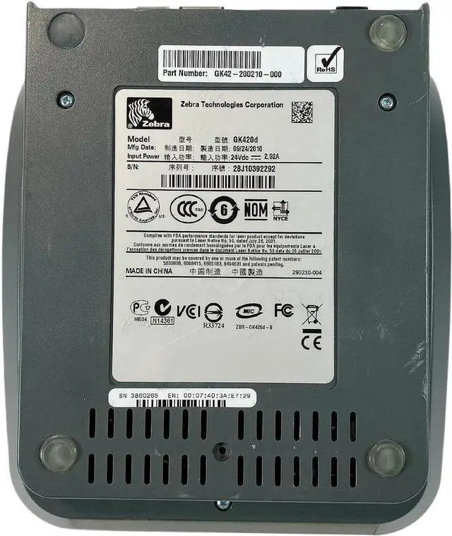 Alt view image 3 of 7 - Ze bra GK420d Direct Thermal Bar code Printer USB LAN GK42-200210-000 with Adapter