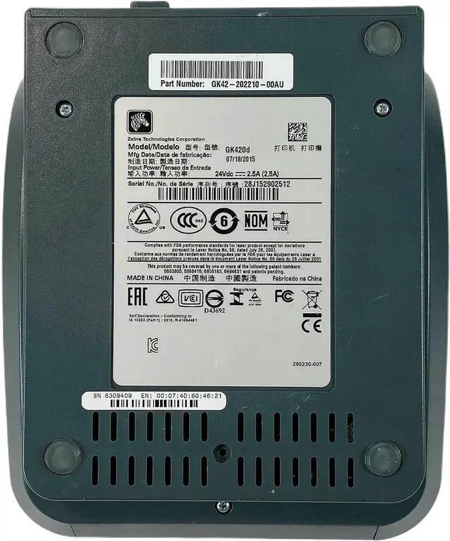 Alt view image 7 of 7 - Ze bra GK420d Direct Thermal Bar code Printer USB LAN GK42-202210-00AU with Adapter