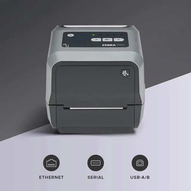 Alt view image 6 of 6 - Ze bra ZD621 Thermal Transfer Desktop Printer 203 dpi Print Width 4-inch USB Serial Ethernet 802.11ac ZD6A042-301L01EZ
