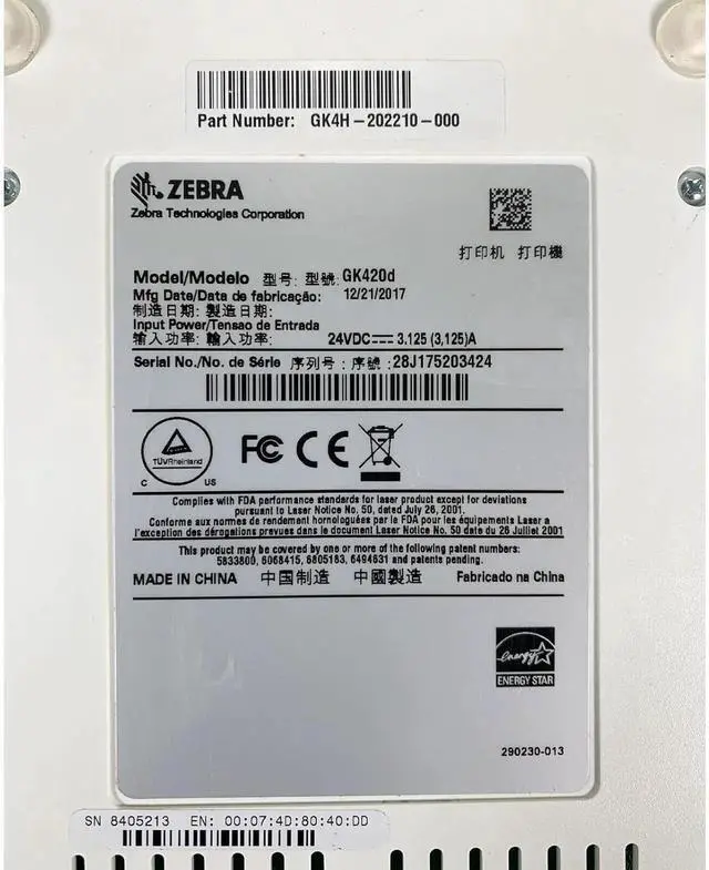 Alt view image 3 of 7 - Ze bra GK420d Direct Thermal Bar code Printer USB Ethernet GK4H-202210-000 White, Bundle with AC Adapter