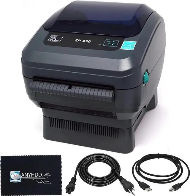 Main image of Ze bra ZP450 (ZP 450) Thermal Bar code Label Printer - 1 Year Warranty, USB, Serial, and Parallel Connectivity 203 DPI Resolution with Power Cord + USB 2.0 Cable + Microfiber Cloth