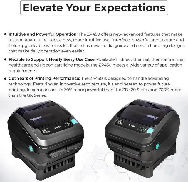 Alt view image 6 of 6 - Ze bra ZP450 (ZP 450) Thermal Bar code Label Printer - 1 Year Warranty, USB, Serial, and Parallel Connectivity 203 DPI Resolution with Power Cord + USB 2.0 Cable + Microfiber Cloth