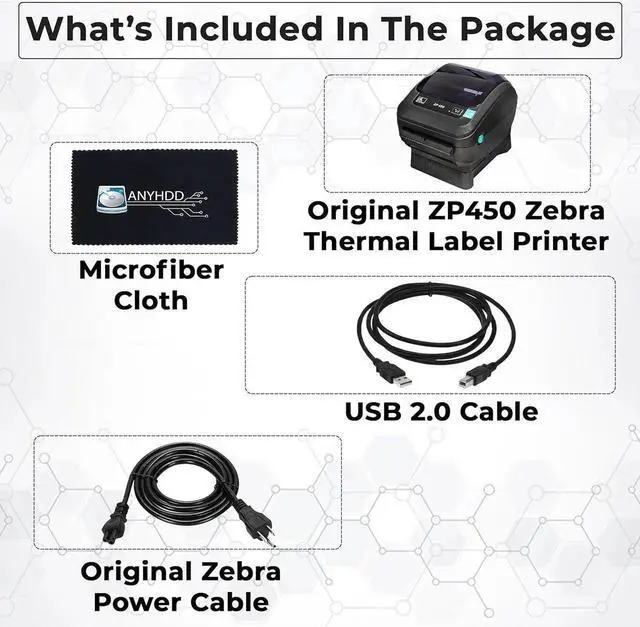 Alt view image 5 of 6 - Ze bra ZP450 (ZP 450) Thermal Bar code Label Printer - 1 Year Warranty, USB, Serial, and Parallel Connectivity 203 DPI Resolution with Power Cord + USB 2.0 Cable + Microfiber Cloth