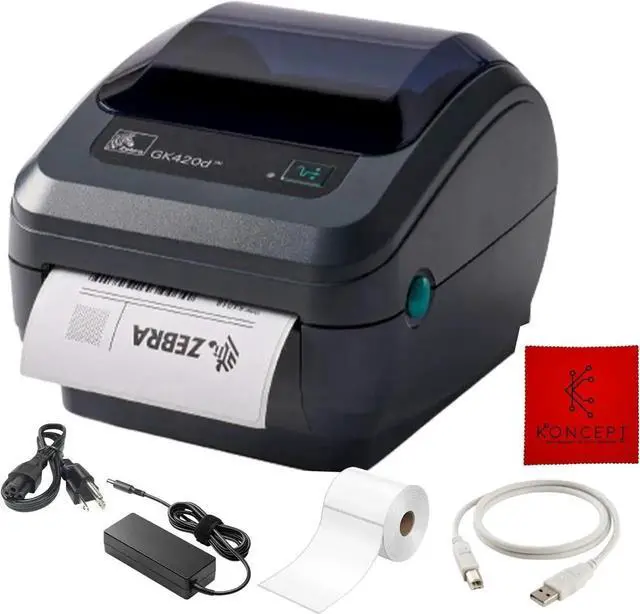Main image of Ze bra GK420D Direct Thermal Label & Bar code Printer Bundle - 1 Year Warranty - Comes with 24V, 4x6 Label Roll, USB 2.0 Cable & Microfiber Cleaning Cloth - Ethernet Connectivity
