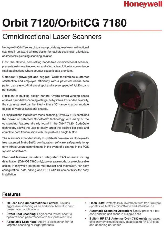 Alt view image 6 of 6 - Honey,well Orbit MS7120 Omni Directional USB Bar,code Scan,ner (MK7120-31A38)