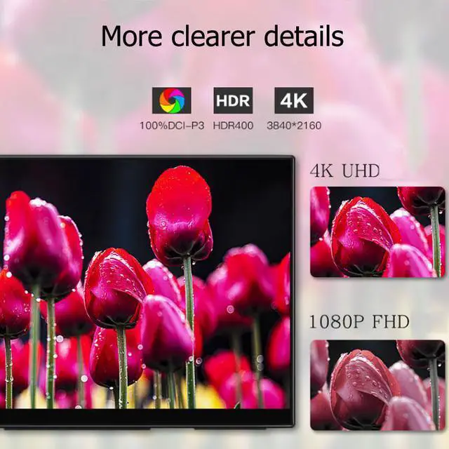 Alt view image 3 of 7 - 15.6inch 4K Portable Monitor UHD Touchscreen LED Full-featured USB Type-C HDMI2.0 Eye Care 550 Brightness with Speakers Holder