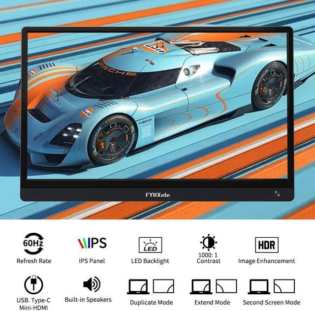 Alt view image 2 of 7 - Portable Monitor Travel Screen Second 15.6 Inch FHD 1080P IPS External Monitor for Laptop with Dual Type-C Mini HDMI with Smart Cover & Dual Speakers, Plug & Play for PC Phone