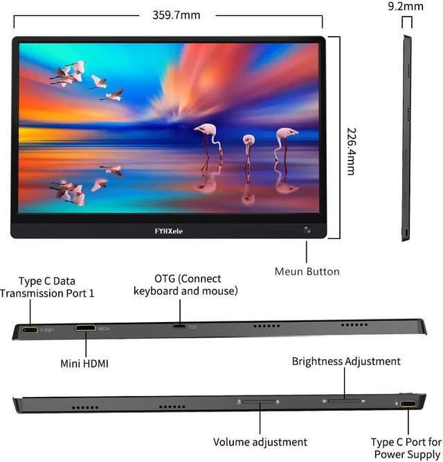 Alt view image 7 of 7 - Portable Monitor Travel Screen Second 15.6 Inch FHD 1080P IPS External Monitor for Laptop with Dual Type-C Mini HDMI with Smart Cover & Dual Speakers, Plug & Play for PC Phone