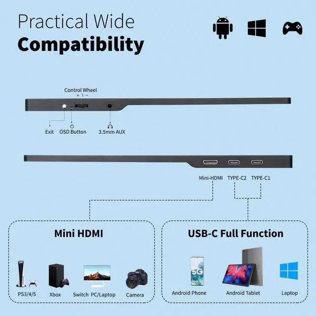 Alt view image 4 of 7 - FYHXELE 15.6inch Portable Monitor Touchscreen 1080P HDR IPS Panel Game Monitor USBC HDMI-compatibe for Smartphone Laptop Switch PS4 XBOX