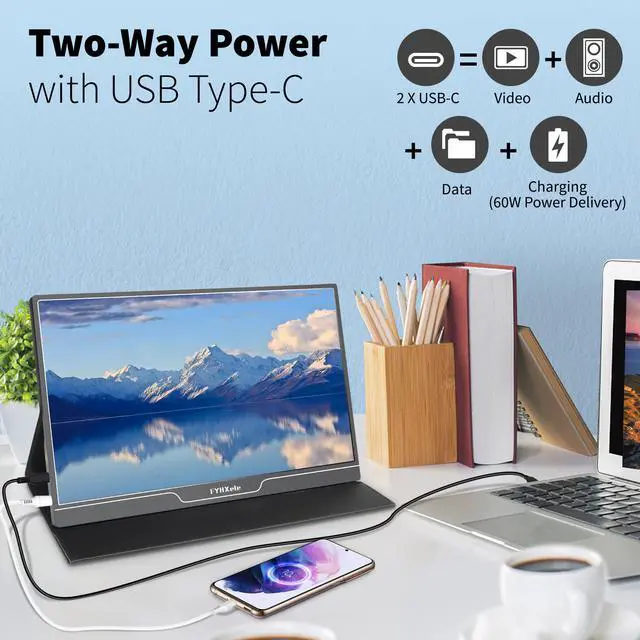 Alt view image 3 of 7 - FYHXELE 15.6inch Portable Monitor Touchscreen 1080P HDR IPS Panel Game Monitor USBC HDMI-compatibe for Smartphone Laptop Switch PS4 XBOX