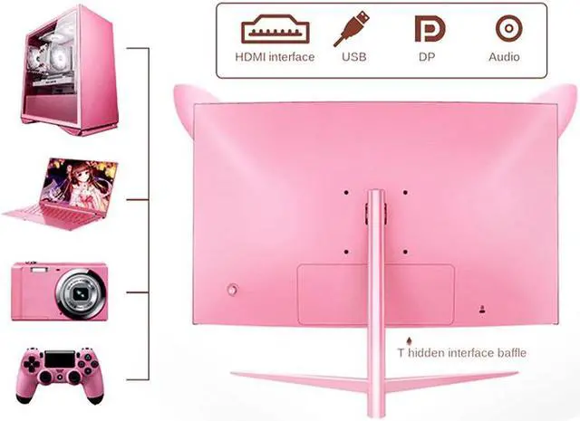 Alt view image 6 of 6 - 27inch 165hz 1800R Curved Monitor 144hz Computer Gaming Monitor Pink Girl Gamer Desktop Display Screen 1ms with Cat Ear Design Pink Monitor Cover