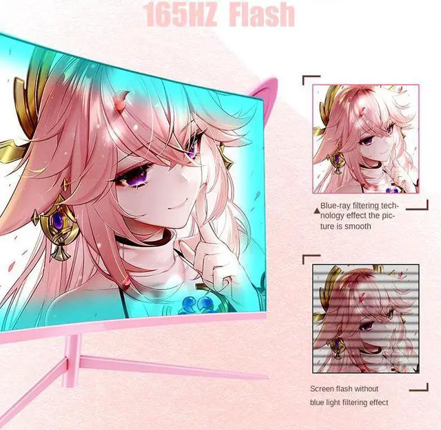 Alt view image 2 of 6 - 27inch 165hz 1800R Curved Monitor 144hz Computer Gaming Monitor Pink Girl Gamer Desktop Display Screen 1ms with Cat Ear Design Pink Monitor Cover