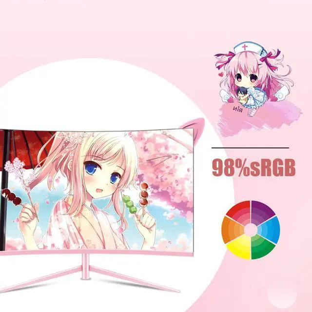 Alt view image 3 of 6 - 27inch 165hz 1800R Curved Monitor 144hz Computer Gaming Monitor Pink Girl Gamer Desktop Display Screen 1ms with Cat Ear Design Pink Monitor Cover