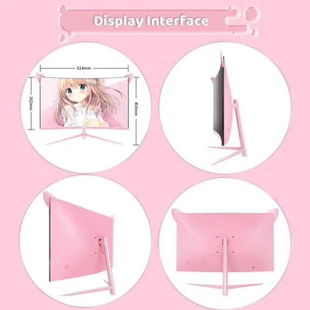 Alt view image 7 of 7 - FYHXELE 27inch 2K 165Hz Curved Pink Monitor 1800R VA Screen 1ms AMD FreeSync Support 144Hz Computer Gaming Monitors Gift For Girls