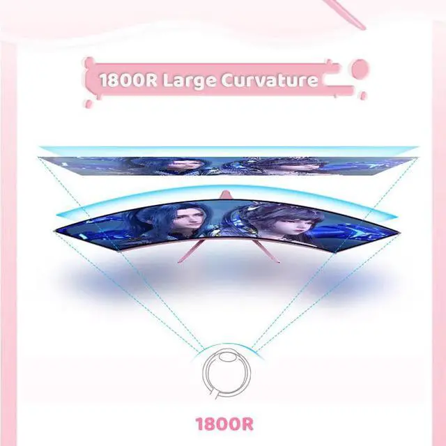 Alt view image 5 of 7 - FYHXELE 27inch 2K 165Hz Curved Pink Monitor 1800R VA Screen 1ms AMD FreeSync Support 144Hz Computer Gaming Monitors Gift For Girls