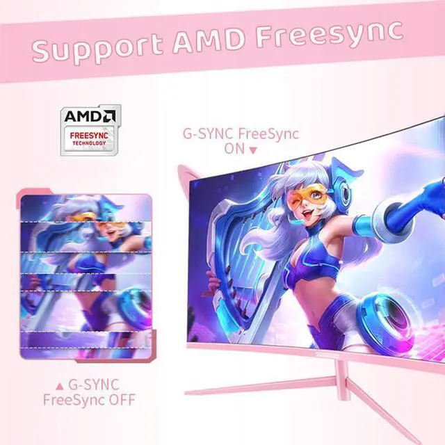 Alt view image 3 of 7 - FYHXELE 27inch 2K 165Hz Curved Pink Monitor 1800R VA Screen 1ms AMD FreeSync Support 144Hz Computer Gaming Monitors Gift For Girls