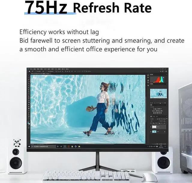 Alt view image 3 of 6 - FYHXELE 24 Inch 2K Monitor 75Hz Desktop PC IPS Panel 100%sRGB 8bit Hi-FRC 2560*1440 VESA 100*100 HDMI/DP Professional Color Display