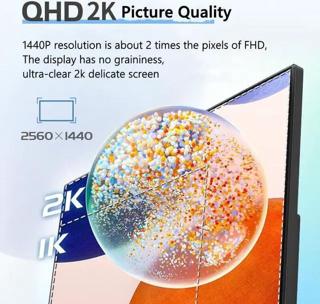 Alt view image 2 of 6 - FYHXELE 24 Inch 2K Monitor 75Hz Desktop PC IPS Panel 100%sRGB 8bit Hi-FRC 2560*1440 VESA 100*100 HDMI/DP Professional Color Display