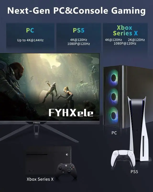 Alt view image 5 of 7 - FYHXele Gaming Monitor, 4K Monitor 144Hz 28" with Remote, UHD IPS Computer Monitor, 65W USB-C, 1ms, VESA Mount, Dual Speaker, Free-sync, DSC, 1xHDMI2.1, 1xHDMI2.0, Inputs 1xDisplayPort1.4, HDR400