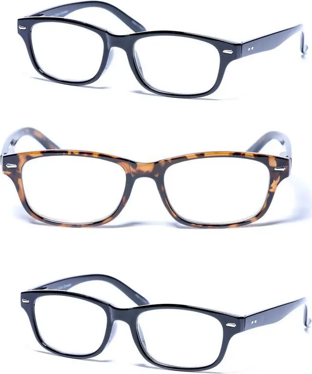 Main image of "The Intellect" 3 Pair of Unisex Reading Glasses - Spring Hinges +1.25 Black/Tortoise