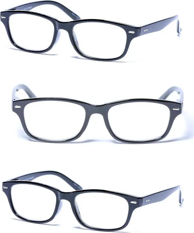 Main image of "The Intellect" 3 Pair of Unisex Reading Glasses - Spring Hinges +2.50 Black
