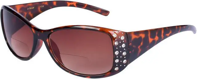 Alt view image 2 of 4 - Women's Fashion Bifocal Sunglasses with Rhinestones +3.00 Tortoise