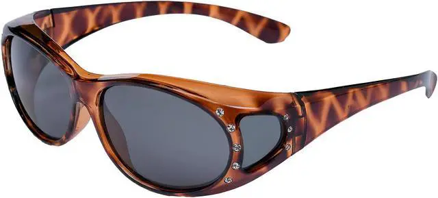 Alt view image 2 of 4 - Women's Polarized Sunglasses that Fit Over Prescription Glasses Featuring Rhinestones Tortoise